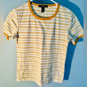 Women’s Forever 21 Top Large, White And Gold, Short Sleeve